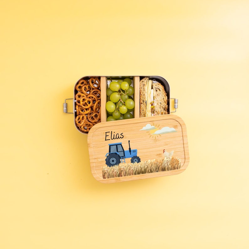 Lunchbox tractor, lunchbox kinderen, lunchbox gepersonaliseerd, tractor, lunchbox jongen, lunchbox roestvrij staal, lunchbox met naam afbeelding 1