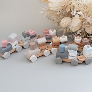 Holzzug personalisiert, Baby Geschenk Geburt, Eisenbahn personalisiert, Eisenbahn Geburt, Zug Baby personalisiert, Zug Geburt, Geburtszug