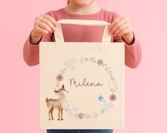 Bolsa de tecido com tema de cervo, bolsa para troca de fraldas para jardim de infância, bolsa de tecido infantil, bolsa de tecido para meninas, bolsa para meninas do jardim de infância, saco para roupa suja para creche, bolsa esportiva