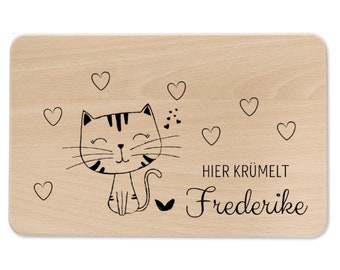 Frühstücksbrett Katze, Frühstücksbrett personalisiert, Personalisierte Geschenke für Kinder, Brettchen Katze, Geschenk Katze