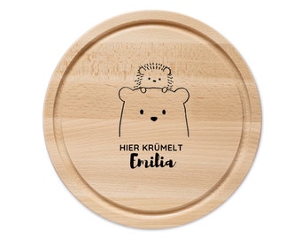 Frühstücksbrettchen Kinder, Brettchen personalisiert, Holzbrett mit Gravur, Frühstücksbrett personalisiert, Schneidebrett rund