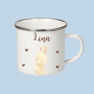 Tasse Kinder, Emaille Tasse, Tasse mit Namen, Schulanfang Geschenk, Tasse Jungen, Tasse Tiere, Kindergeschenk Hase