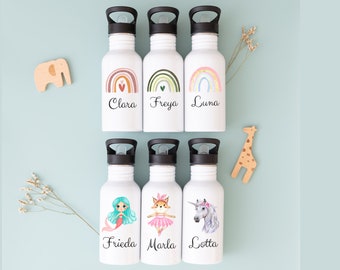 Trinkflasche Kinder, Trinkflasche personalisiert Kinder, Trinkflasche mit Strohhalm, Trinkflasche Kohlensäure, Kindergarten, Flasche