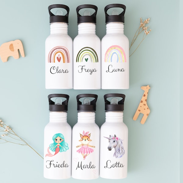 Trinkflasche Kinder, Trinkflasche personalisiert Kinder, Trinkflasche mit Strohhalm, Trinkflasche Kohlensäure, Kindergarten, Flasche