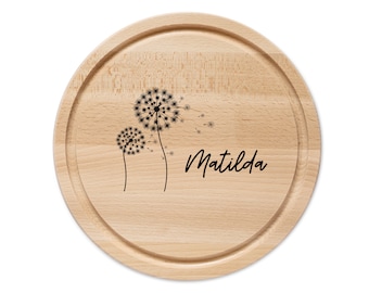 Wooden board personalized, boards personalized, cutting board, board round, board dandelion, baby gift