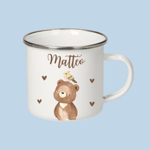 Tasse Kinder, Emaille Tasse, Tasse mit Namen, Schulanfang Geschenk, Tasse Jungen, Tasse Tiere, Kindergeschenk Bär