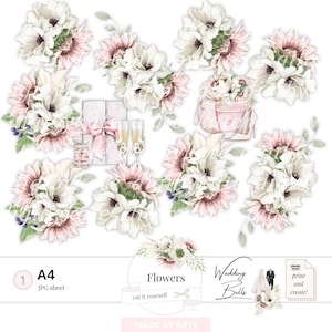 Print en snij digitale bruiloftsbloemen, afdrukbare bloemenelementen, digitale bruiloftselementen, roze zonnebloemen, blozen bruiloft, bloemen kieskeurig knippen