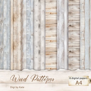 Wzory drawna 8 A4 JPG para papel cyfrowy, textura drawna, Shabby Chic cyfrowy wzór Scrapbooking drawna