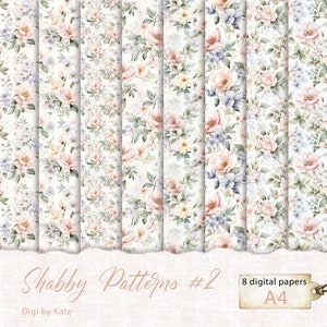 Shabby Patterns #2, A4 JPG Background Digital Paper, Shabby Chic Scrapbook Paper, Shabby Beige Flowers Paper, Romantic Shabby Background