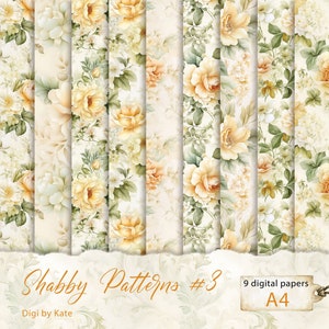 Shabby Patronen #3, A4 JPG Digitale Achtergrondpapier, Shabby Chic Scrapbook Papier, Shabby Amber Bloemen Papier, Romantische Shabby Achtergrond