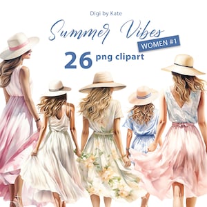 Summer Vibes Women 26 PNG Set di clipart, Ragazza estiva dell'acquerello, Illustrazioni di donne PNG estive, Sfondo trasparente