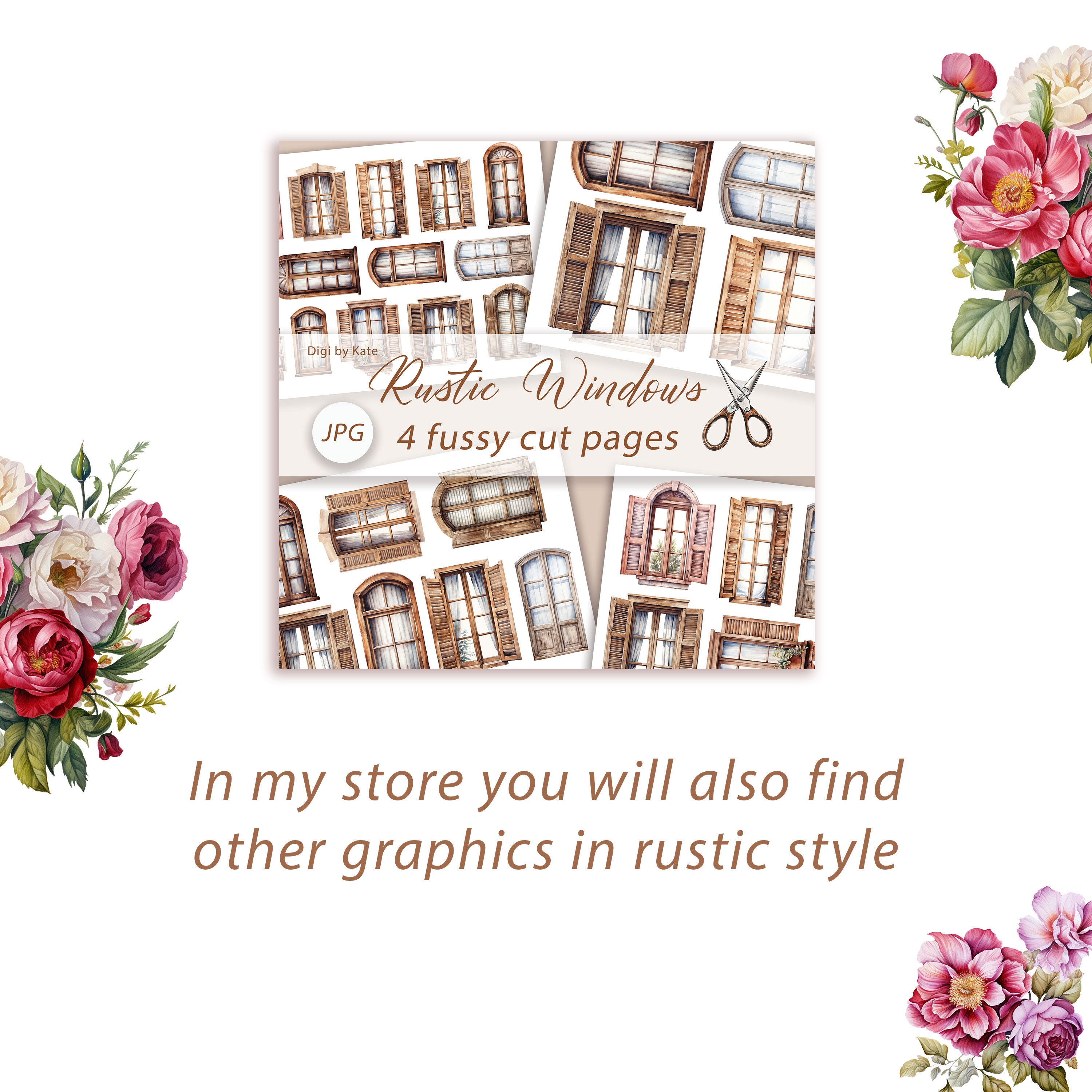 Shutter Print Rustic Shutter Fussy Cut 4 A4 JPG Printable, Junk Journal Ephemera ...