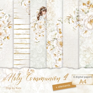 Holy Communion 6 A4 é um conjunto de papel digital para a Primeira Comunhão