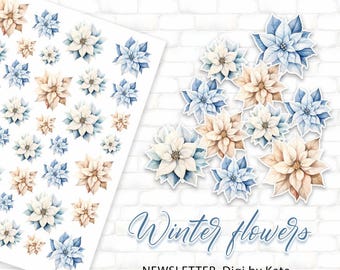 Winter Flowers Newsletter Fussy Cut on 1 A4 JPG Page for Journals and Scrapbooks