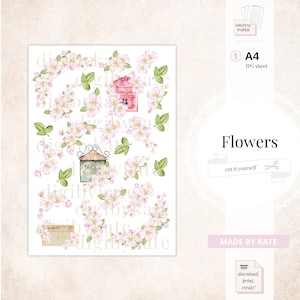 Imprimir e cortar flores, Elementos imprimíveis, Elementos de cartão postal, Estilo romântico, Papel digital Shabby Chic