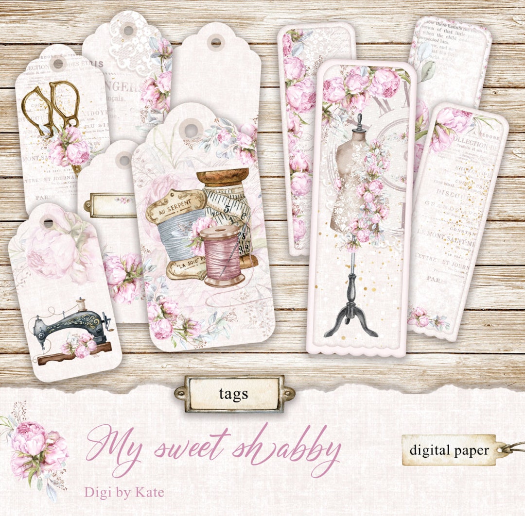 My Sweet Shabby Sew Tags, Printable Shabby Elements, Shabby Chic ...