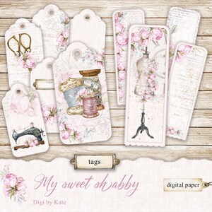 My Sweet Shabby Sew Tags, Elementi stampabili Shabby, Shabby Chic Decorative Sew Tags, Romantic Shabby Gift Tag