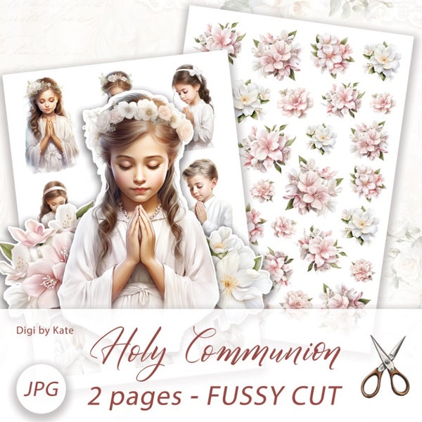 Fussy Cut Holy Communion on 2 A4 JPG Pages for Journals and Scrapbooks, Print and Cut Elements