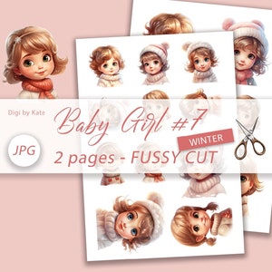 Winter Baby Girl #7 Fussy Schnitt auf 2 A4 JPG Blättern, süßes kleines Winter Mädchen