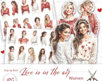 Fussy Cut Women on 2 A4 JPG Pages for Journals and Scrapbooks, Valentine's Day Print and Cut Elements