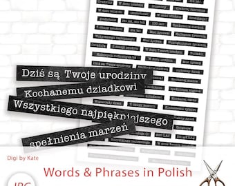 Birthday Polish Typewriter Words and Phrases on 1 A4 JPG Page to Print and Cut perfect for Scrapbook and Journaling