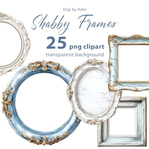 Shabby Frames 25 PNG Clipart, Elementos Brancos e Azuis em Fundo Transparente
