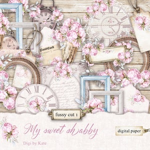 My Sweet Shabby wybredny, elementy Shabby do druku, Shabby Chic Print and Cut Digital Elements, Shabby Journal wybredny krój