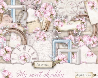 My Sweet Shabby wybredny, elementy Shabby do druku, Shabby Chic Print and Cut Digital Elements, Shabby Journal wybredny krój