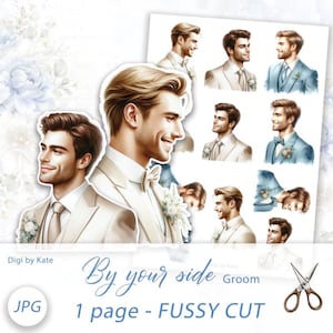 Grooms Fussy Cut en 1 página A4 JPG con imágenes de boda para imprimir y cortar