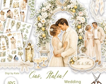 Ciao Italia Fussy Cut Wedding Elements on 4 A4 Pages for Wedding Scrapbooking