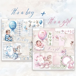 C'est un garçon et c'est une fille est un lot de papier numérique pour la naissance d'un bébé garçon et fille, une baby shower ou une fête de révélation de genre