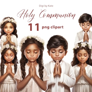 Sagrada Comunión Niños y Niñas Orando Clipart Set 11 PNG - Fondo Transparente - Parte 2