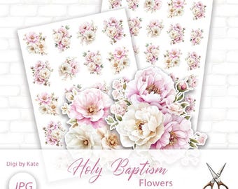 Pink Flowers Fussy Cut Elements on 2 A4 Pages for Journaling and Scrapbooking