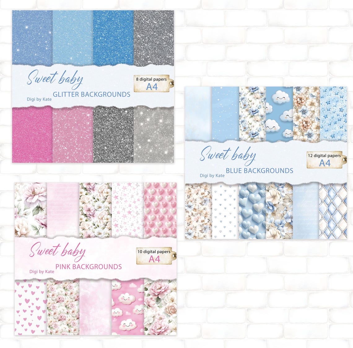Baby Digital Paper Bundle for Junk Journal and Scrapbooking, Big ...