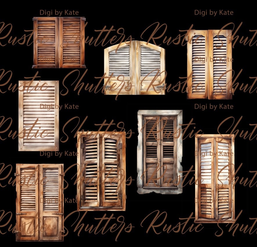 Rustic Shutters 12 PNG Clipart Set, Rustic Shutter Clipart, Old Wooden ...