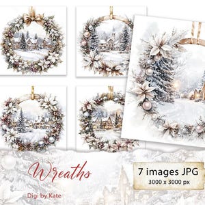 Guirlandas de inverno 7 imagens JPG com gráficos em aquarela, cenas de inverno, diário festivo de lixo