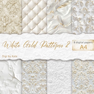 Motifs blancs et dorés - Lot de 8 pages de scrapbooking A4 JPG
