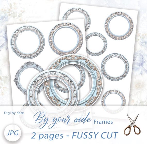 Round Blue Decorative Frames Fussy Cut on 2 A4 JPG Pages with Images to Print and Cut