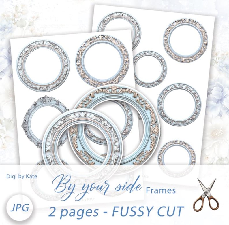 Blue Decorative Frames Fussy Cut on 2 A4 JPG Pages with Images to Print and Cut