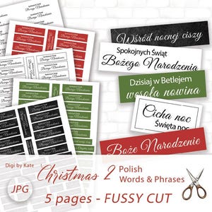 Jul 2 polska ord och fraser på 5 A4 JPG-sidor att skriva ut och klippa ut med sax för scrapbooking och dagbok