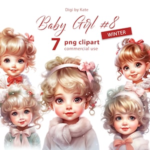 Winter-Baby-Mädchen # 8 7 PNG-Clipart-Set, süßes kleines Mädchen im Winter-Outfit auf transparentem Hintergrund