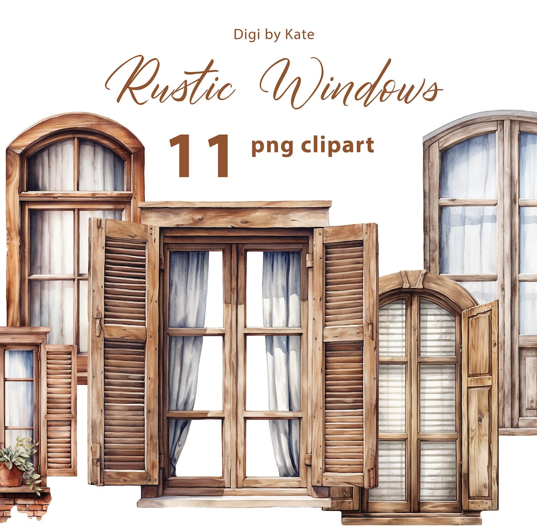 Rustic Windows 11 PNG Clipart Set, Rustic Windows Clipart, Old Wooden ...