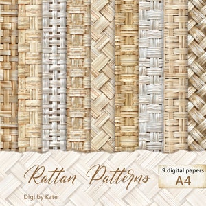 Rattan Muster auf 9 A4 JPG Seiten - druckbares digitales Papier Set für Scrapbooking und Junk Journal