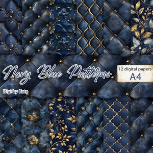 Modelli blu navy e oro - Set di 12 pagine di album eleganti in formato A4 JPG