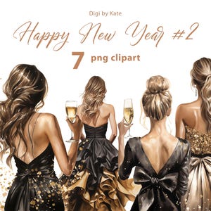 Frohes Neues Jahr #2 7 PNG Clipart in einer Champagner Atmosphäre - Frauen auf transparentem Hintergrund