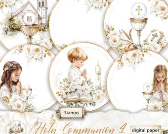 Holy Communion 6 Round Stamps PNG and JPG
