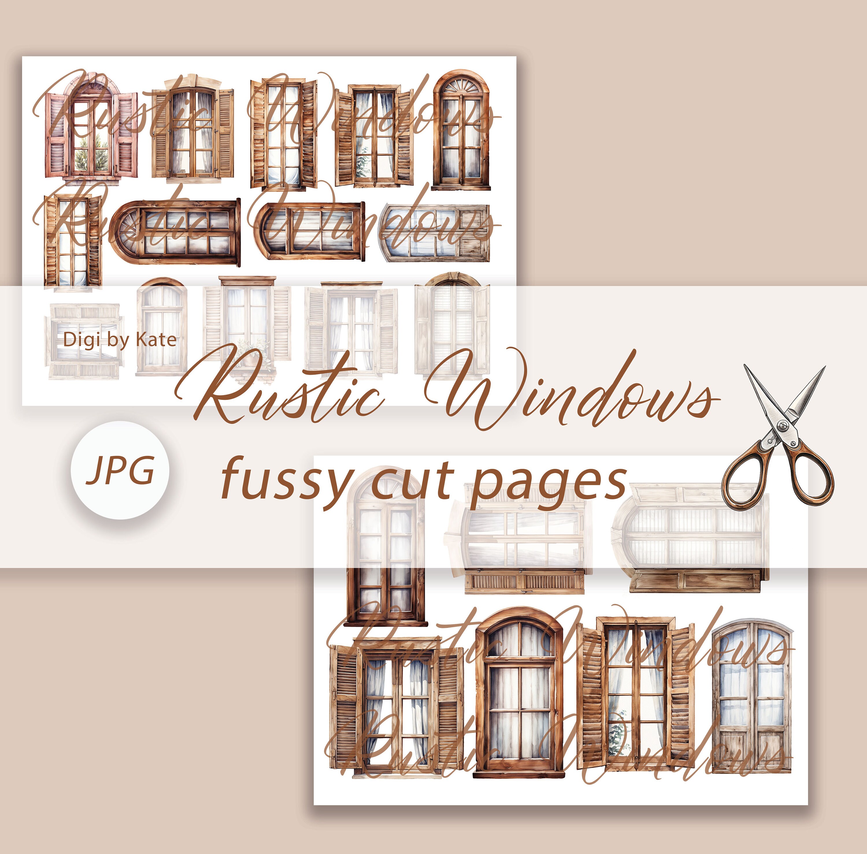 Rustic Window Vector Image Rustic Window Fussy Cut 4 A4 JPG Printable, Junk Journal Ephemera ...