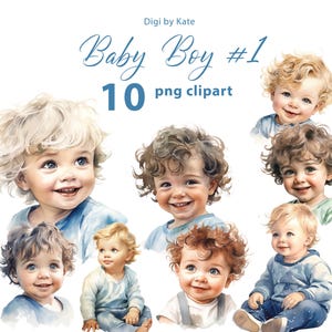 Babyjongen #1 10 png-clipartset, blauwe babyjongen-clipart, babyjongen-aquarel, png-babyillustraties, transparante achtergrond