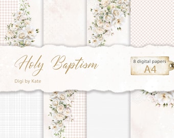 Beige Digital Paper Set for Special Occasions First Holy Communion, Wedding or Baptism