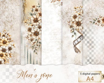Autumn Digital Paper 5 A4 is a Digital Paper Set in Brown and Beige Colors perfect for Junk Journal